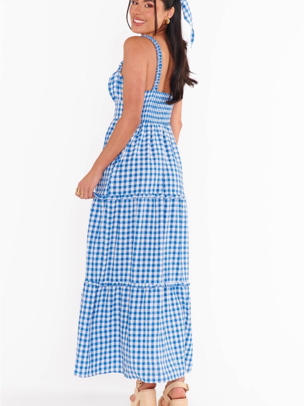 Show Me Your Mumu Rosie maxi Dress ~ Blue Bounty Gingham - Picture 2 of 7